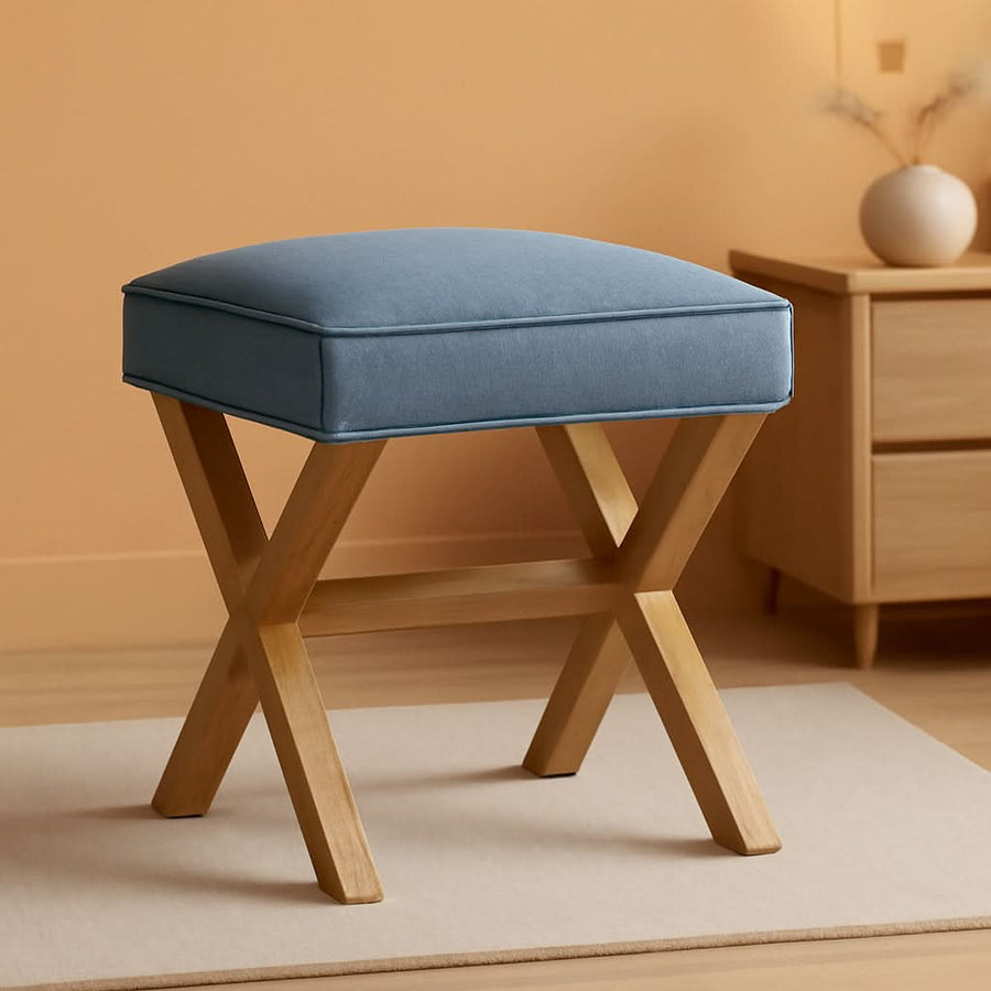 Indigo Blue Upholstered Ottoman Foot Stool 20Wx18Dx18H