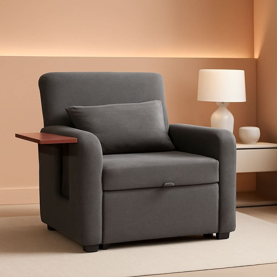 Convertible Sleeper Armchair Charcoal Gray USB Port