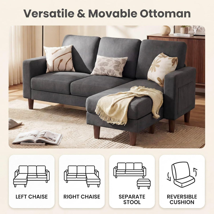 L-Shaped Sectional Sofa Graphite Grey Storage Ottoman