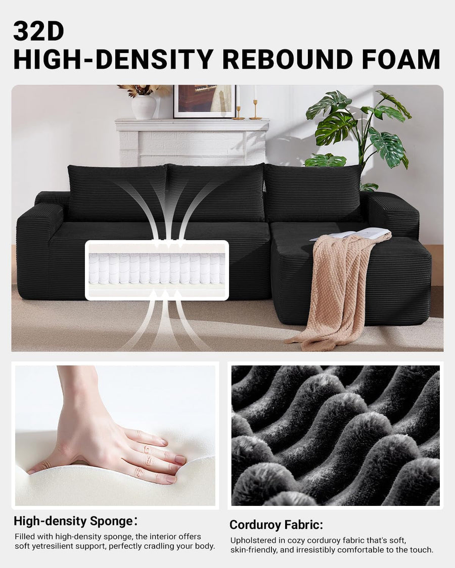 96 Inch Cloud Contemporary Sectional Sofa Charcoal
