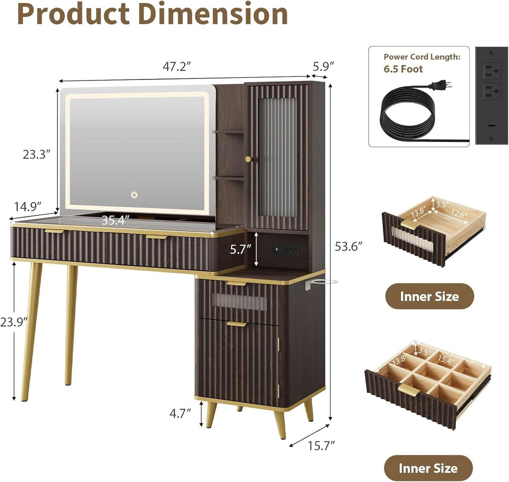 48 Inch Vanity Desk With Mirror Led Lights And Charging Station-1