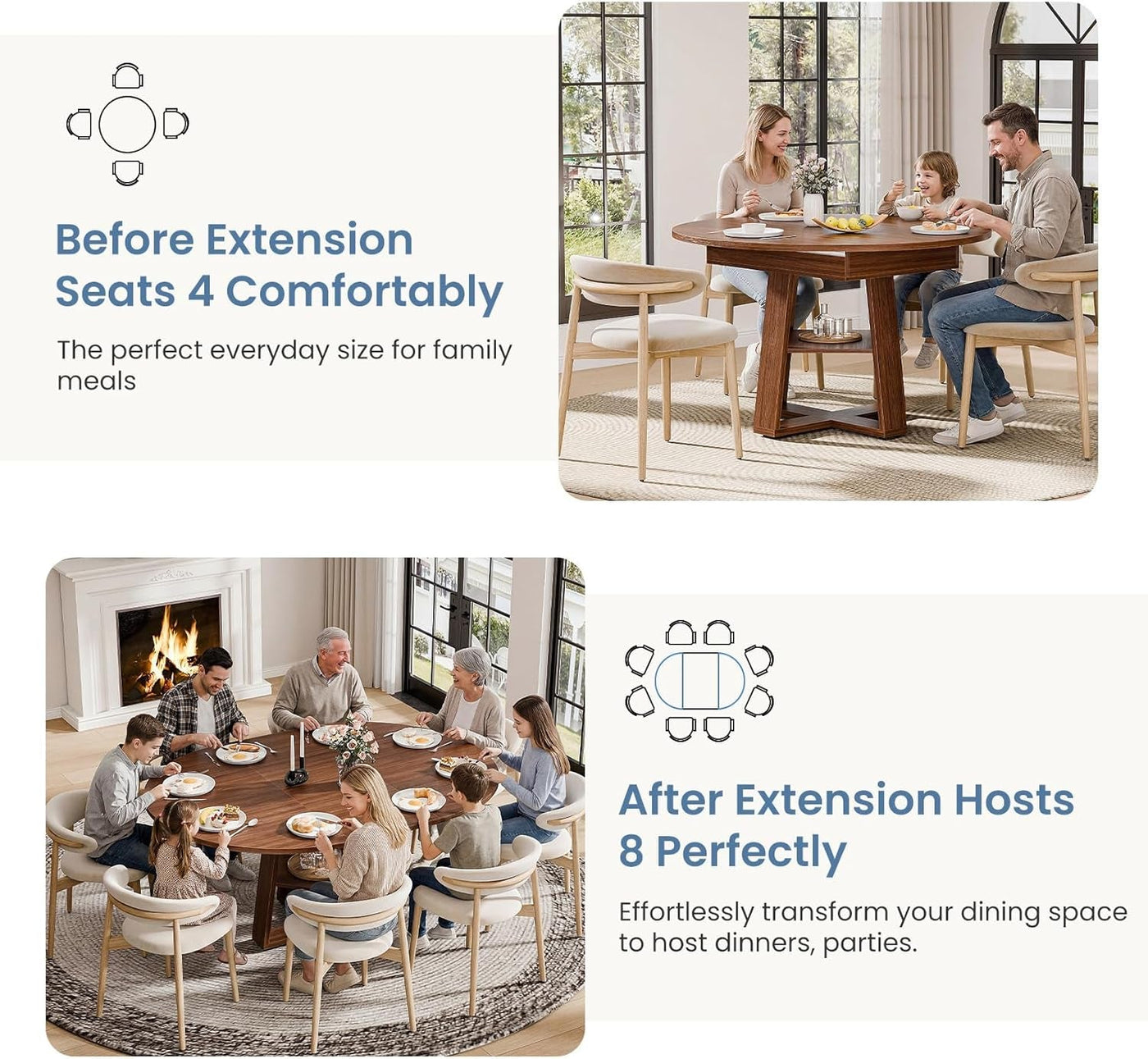 Chestnut Expandable Round Dining Table With Storage