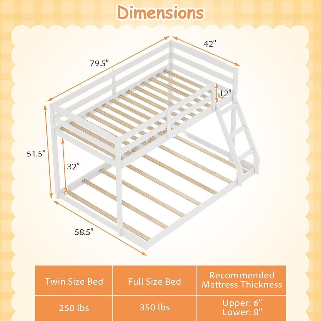 Durable Engineered Twin Over Full Bunk Bed Frame System