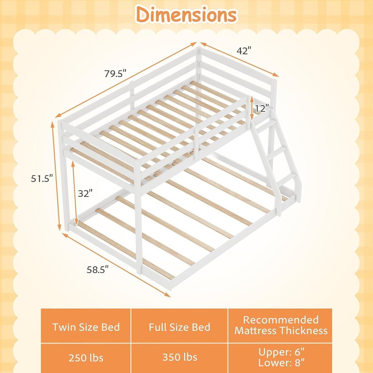 Durable Engineered Twin Over Full Bunk Bed Frame System
