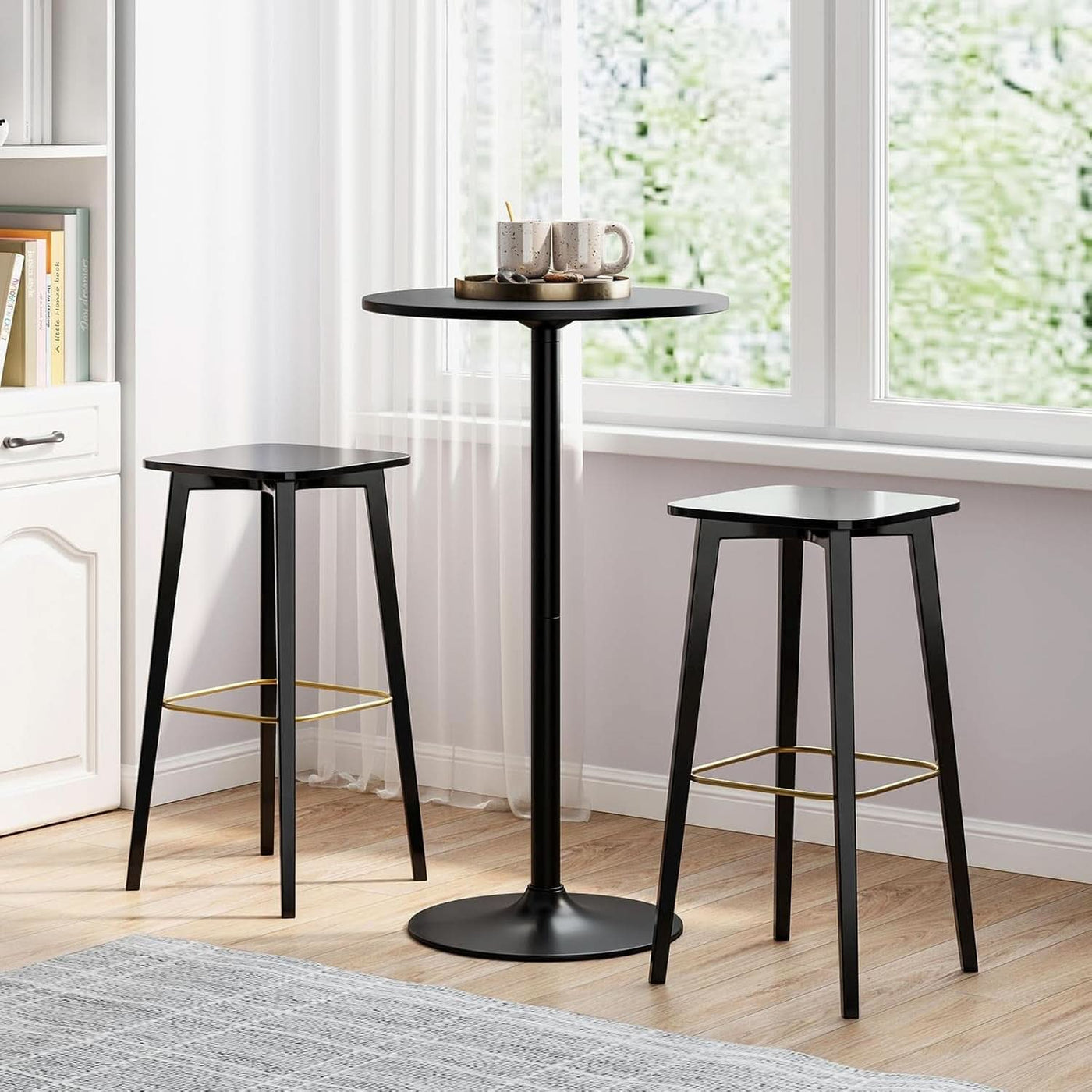 Black 24 in Circular Bar Table Height Adjustable Commercial Grade
