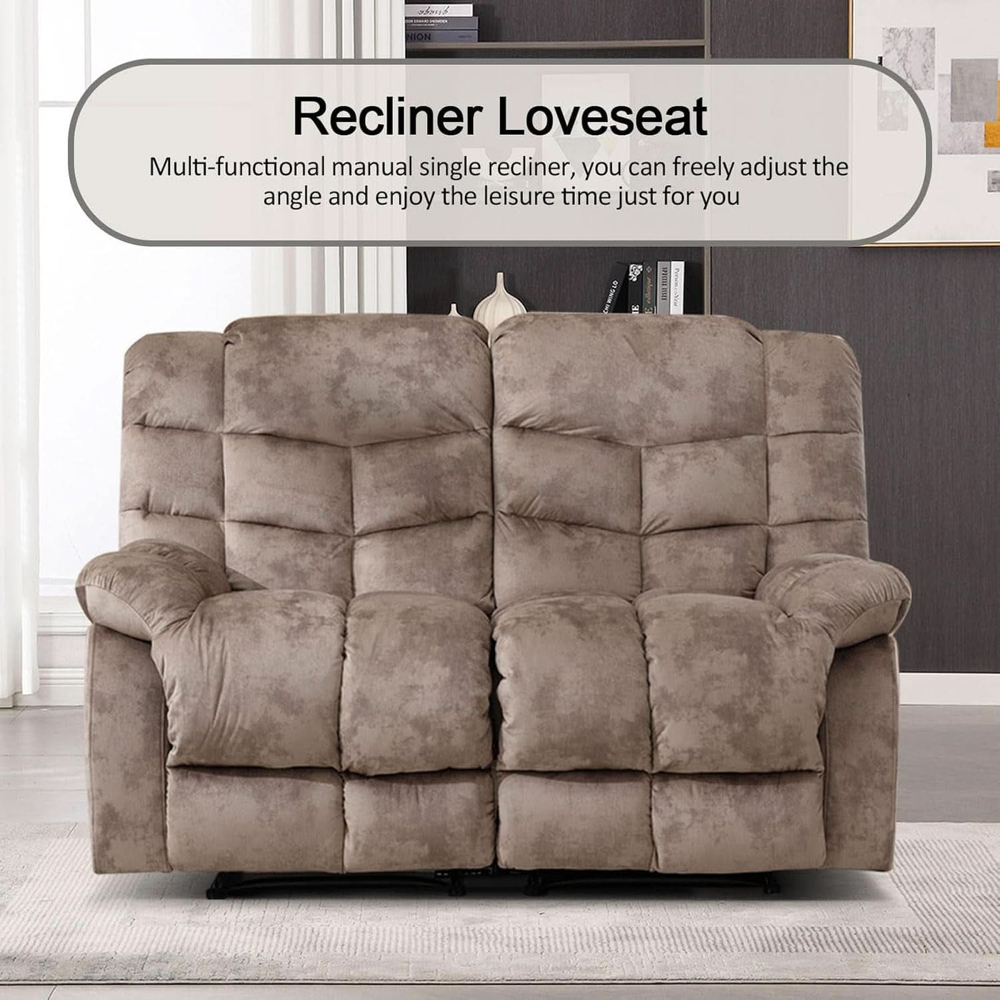 Manual Two Seat Loveseat Recliner Sofa Light Brown