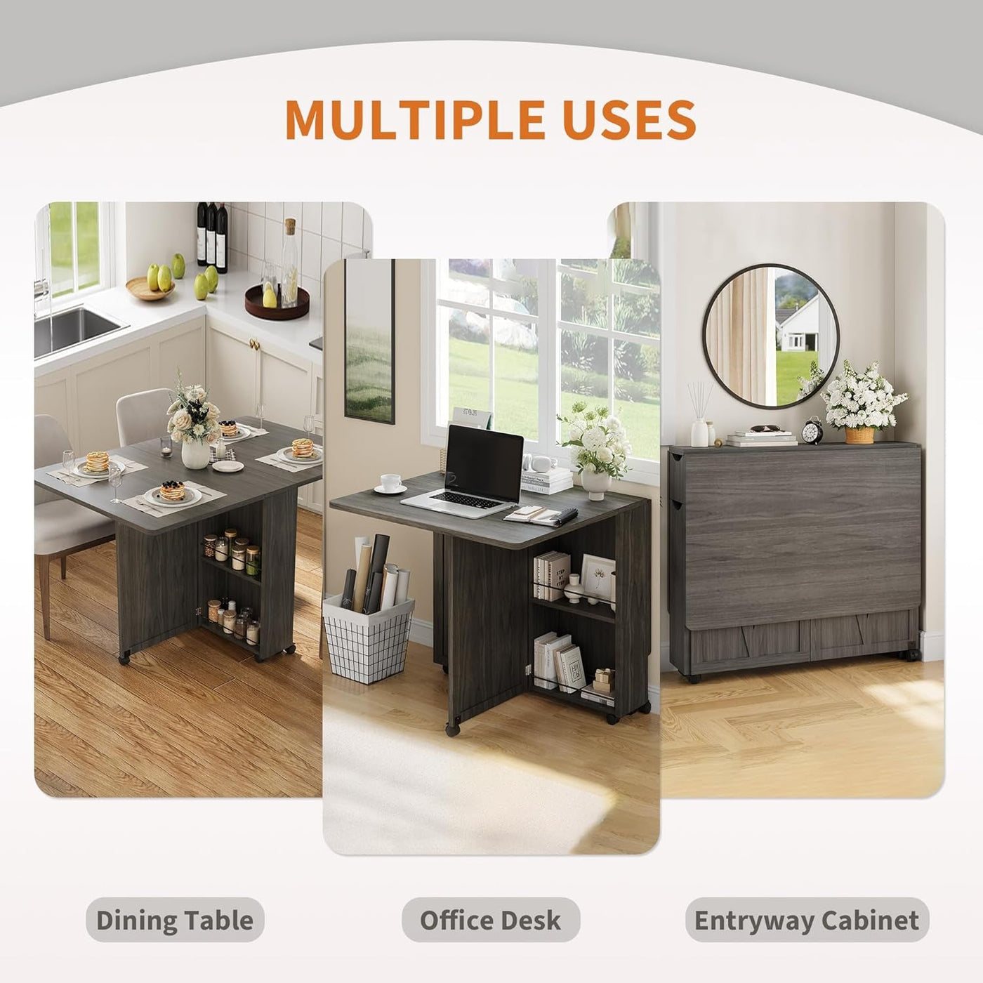 Compact Folding Dining Table With Integrated Wheels
