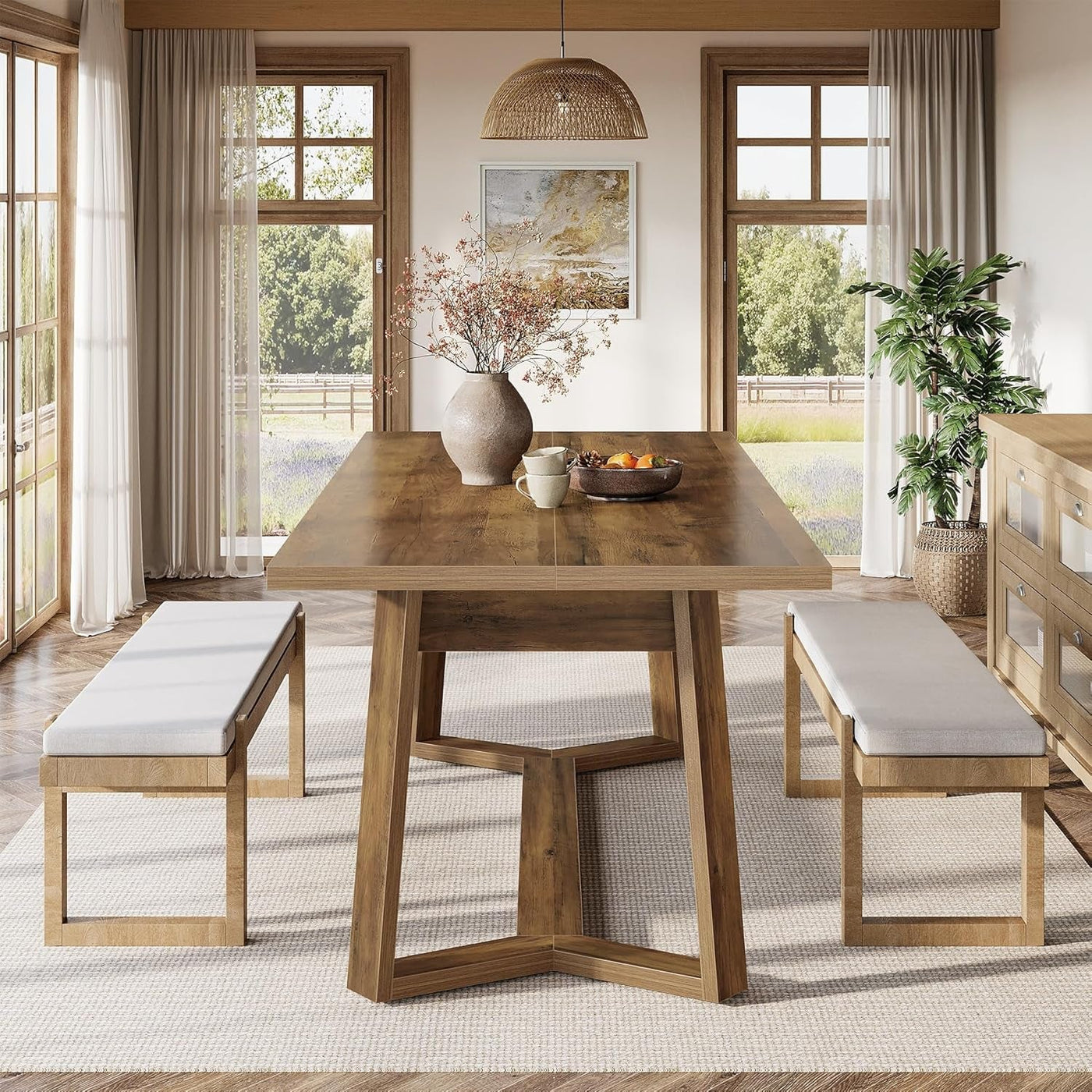 47-Inch Rustic Brown Rectangular Dining Table Geometricbase