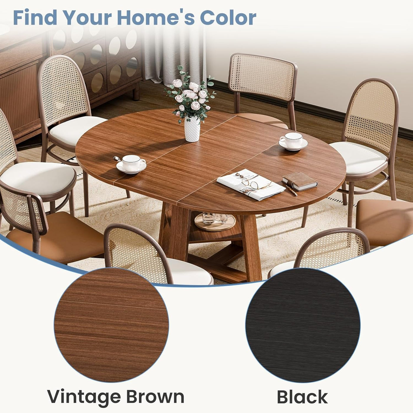 Chestnut Expandable Round Dining Table With Storage