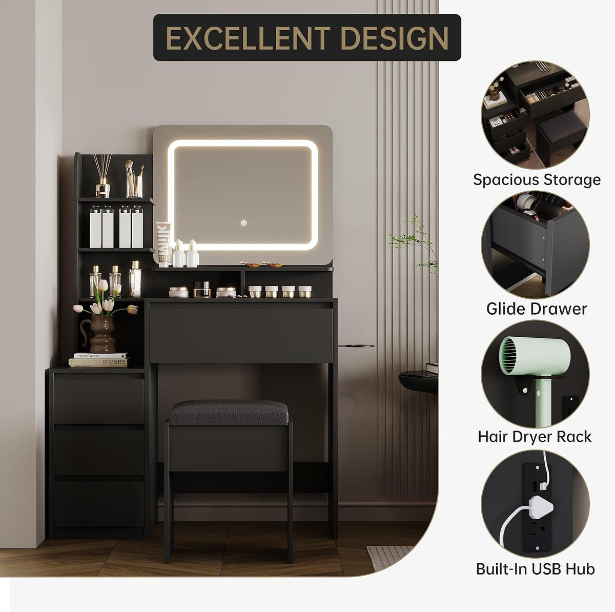 36 Inch Customizable Illuminated Vanity Desk Mirror