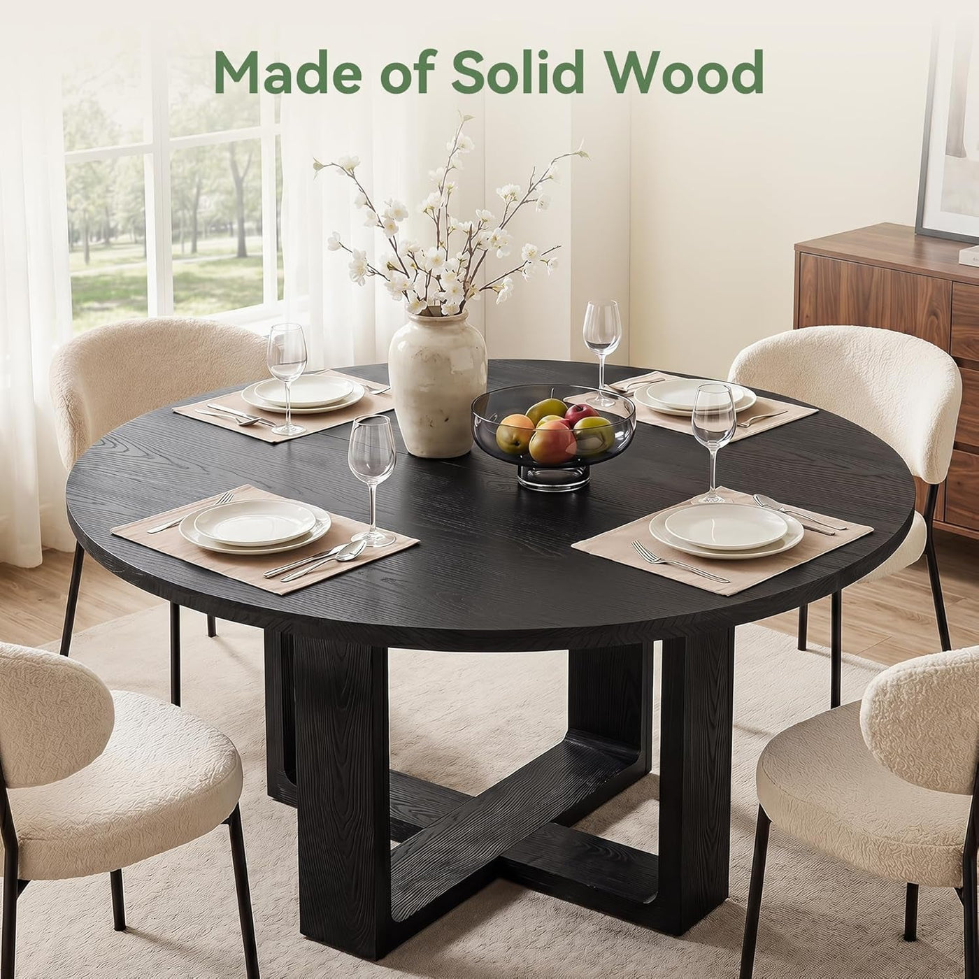Round Dining Table 47.24 Black Luxurious Solid Wood
