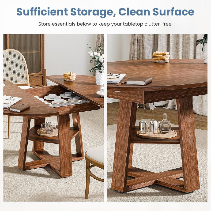 Chestnut Expandable Round Dining Table With Storage