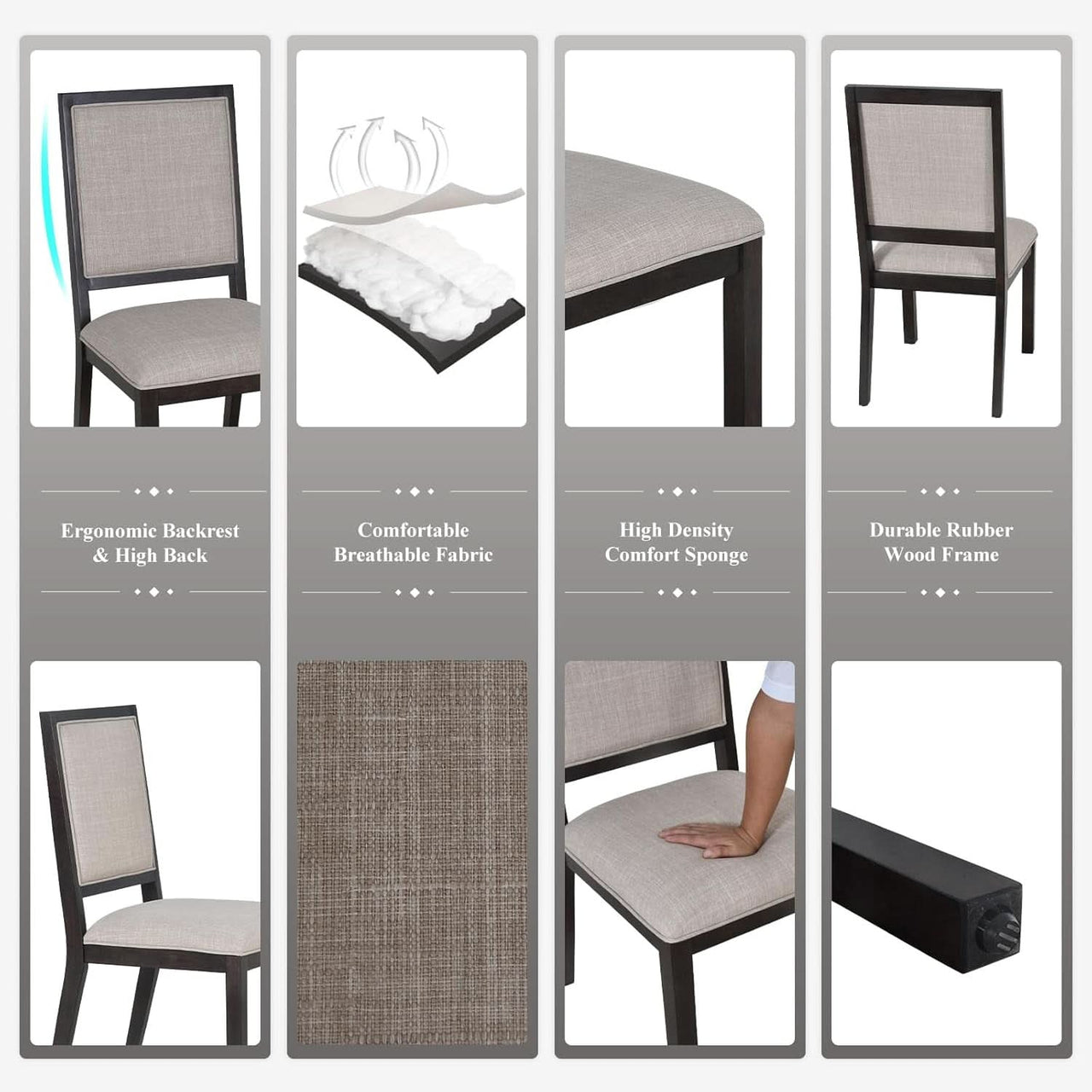 Espresso Upholstered Solid Wood Dining Chairs 19Inch