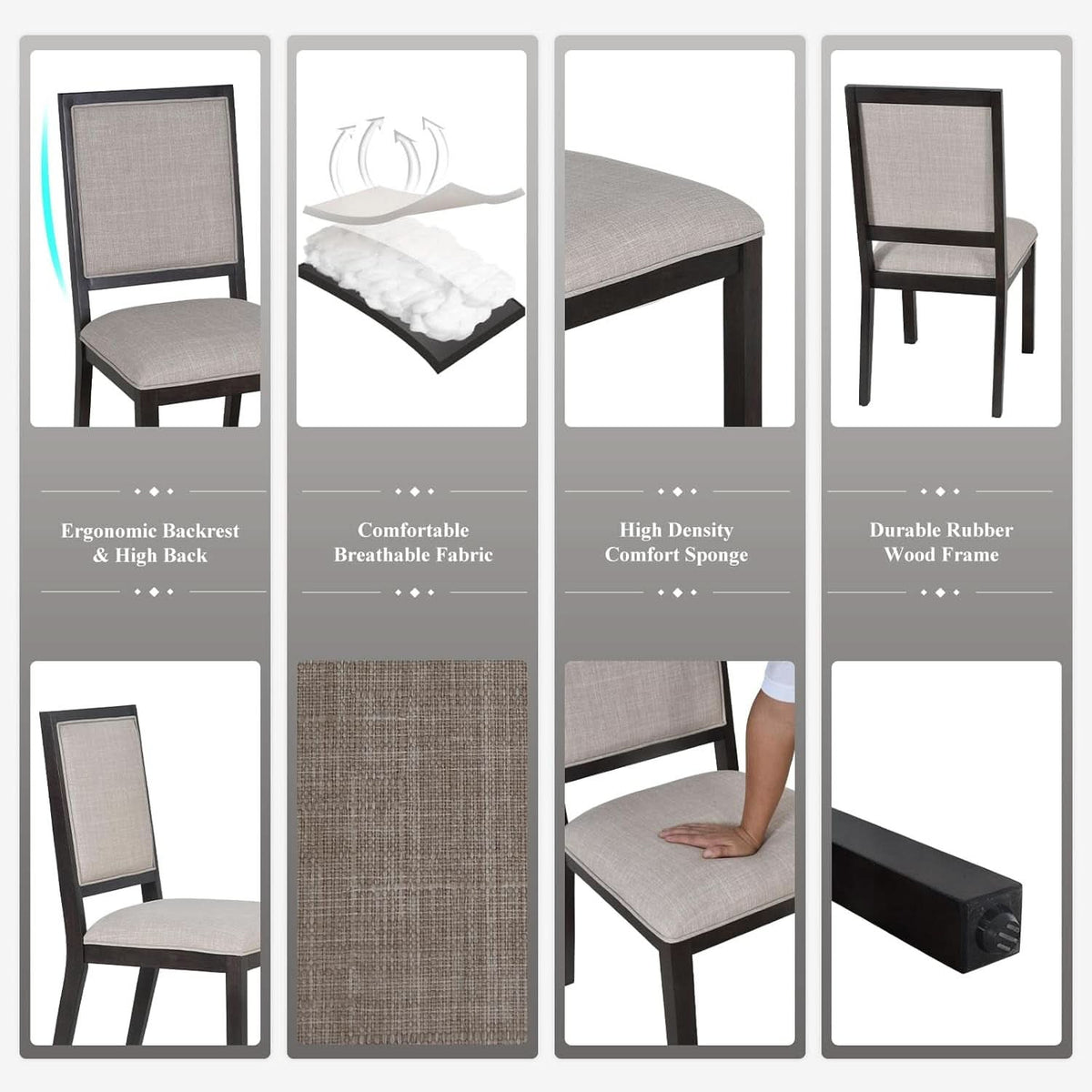 Espresso Upholstered Solid Wood Dining Chairs 19Inch