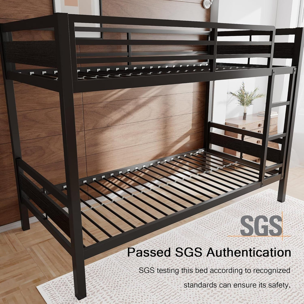 Twin Over Twin Black Powder Coated Industrial Metal Bunk Bed