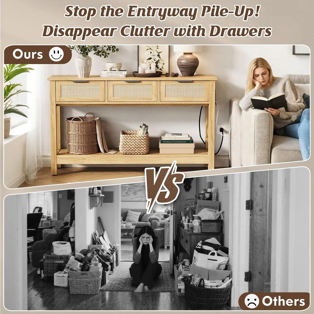 Entryway Console Table Integrated Multiport Charging 47 Inch