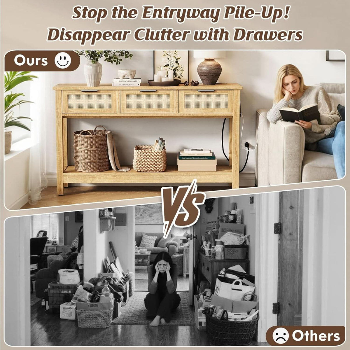 Entryway Console Table Integrated Multiport Charging 47 Inch