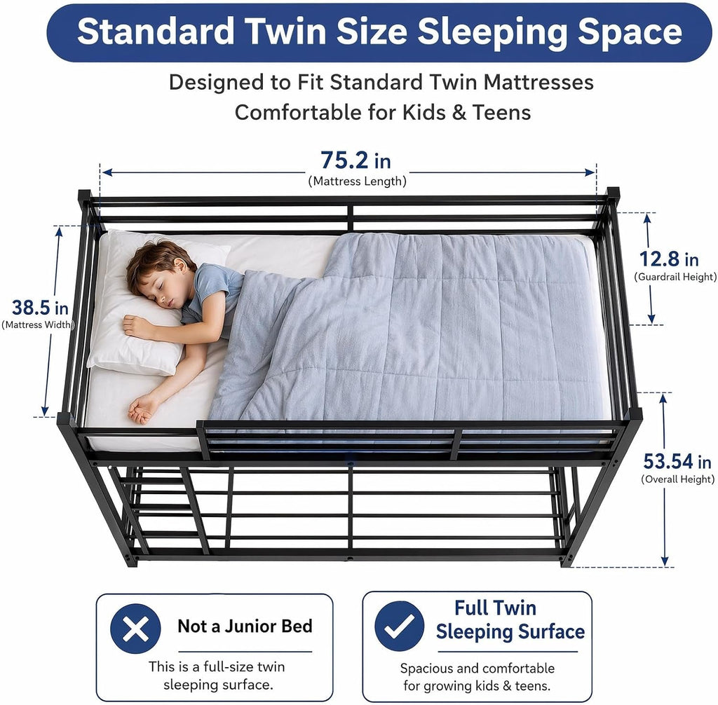 Twin Industrial Strength Metal Bunk Bed Rails System