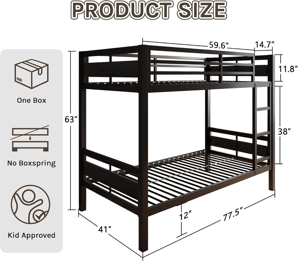 Twin Over Twin Industrial Grade Steel Bunk Bed Black Finish