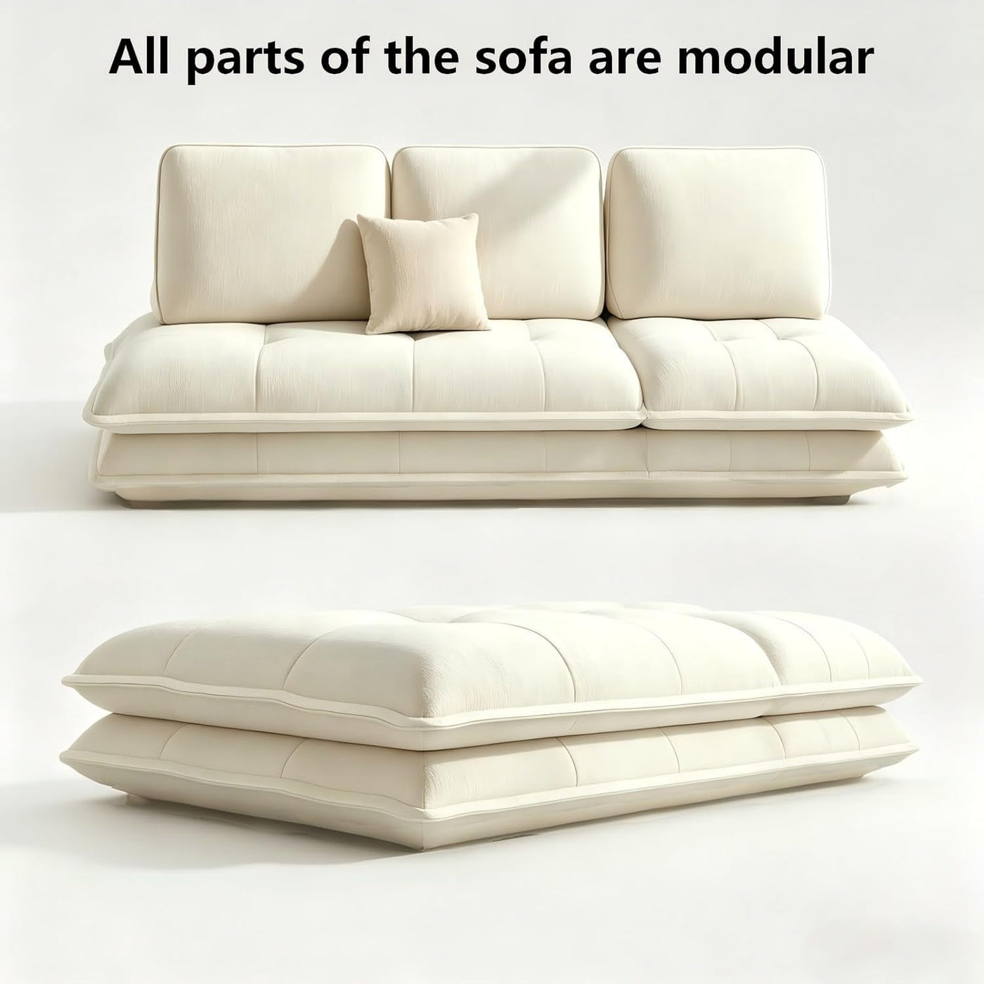 Beige Microfiber Sectional Sofa Daybed With Ottoman
