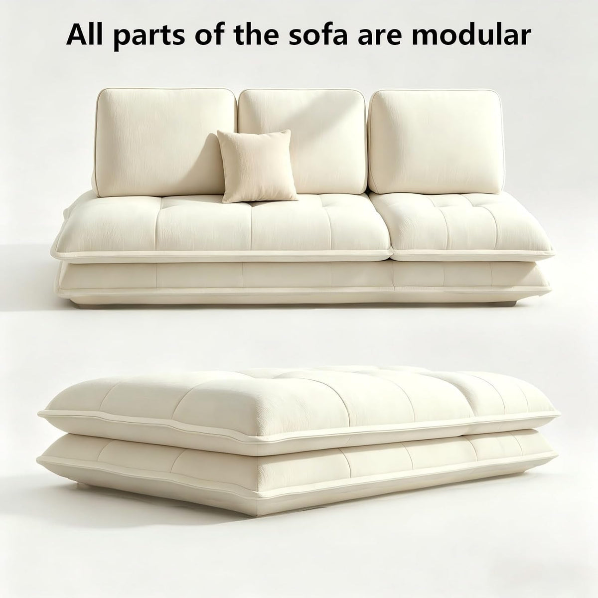 Beige Microfiber Sectional Sofa Daybed With Ottoman