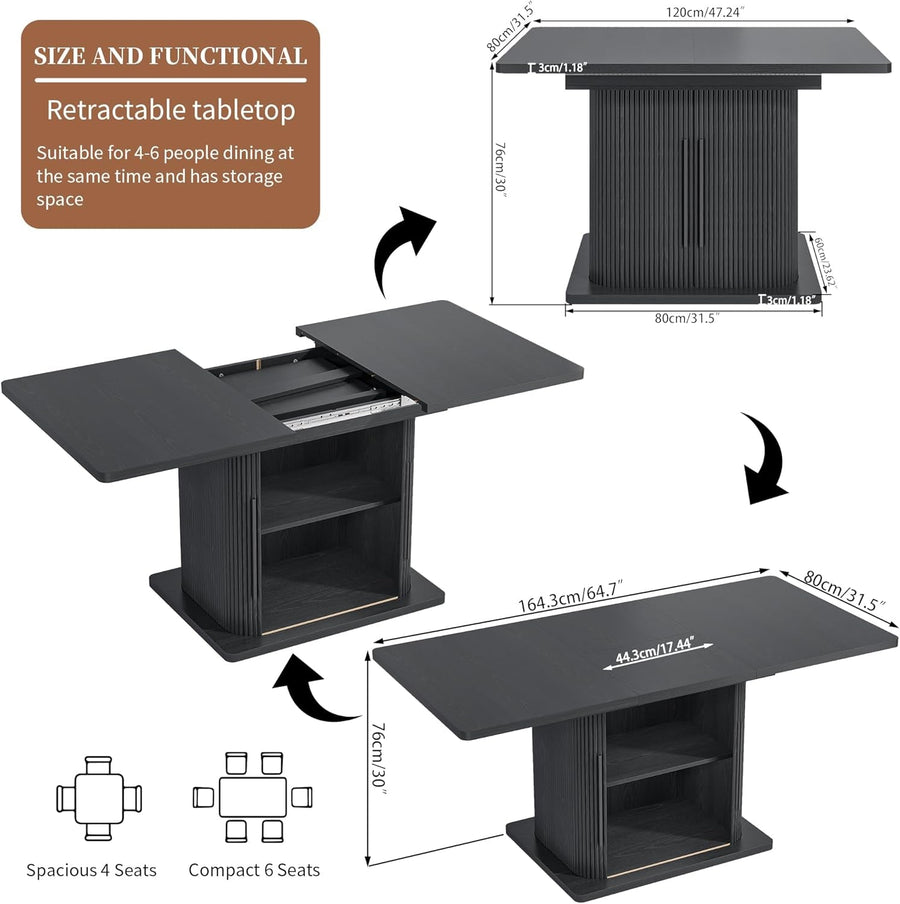 Extendable Black Dining Table With Concealed Storage