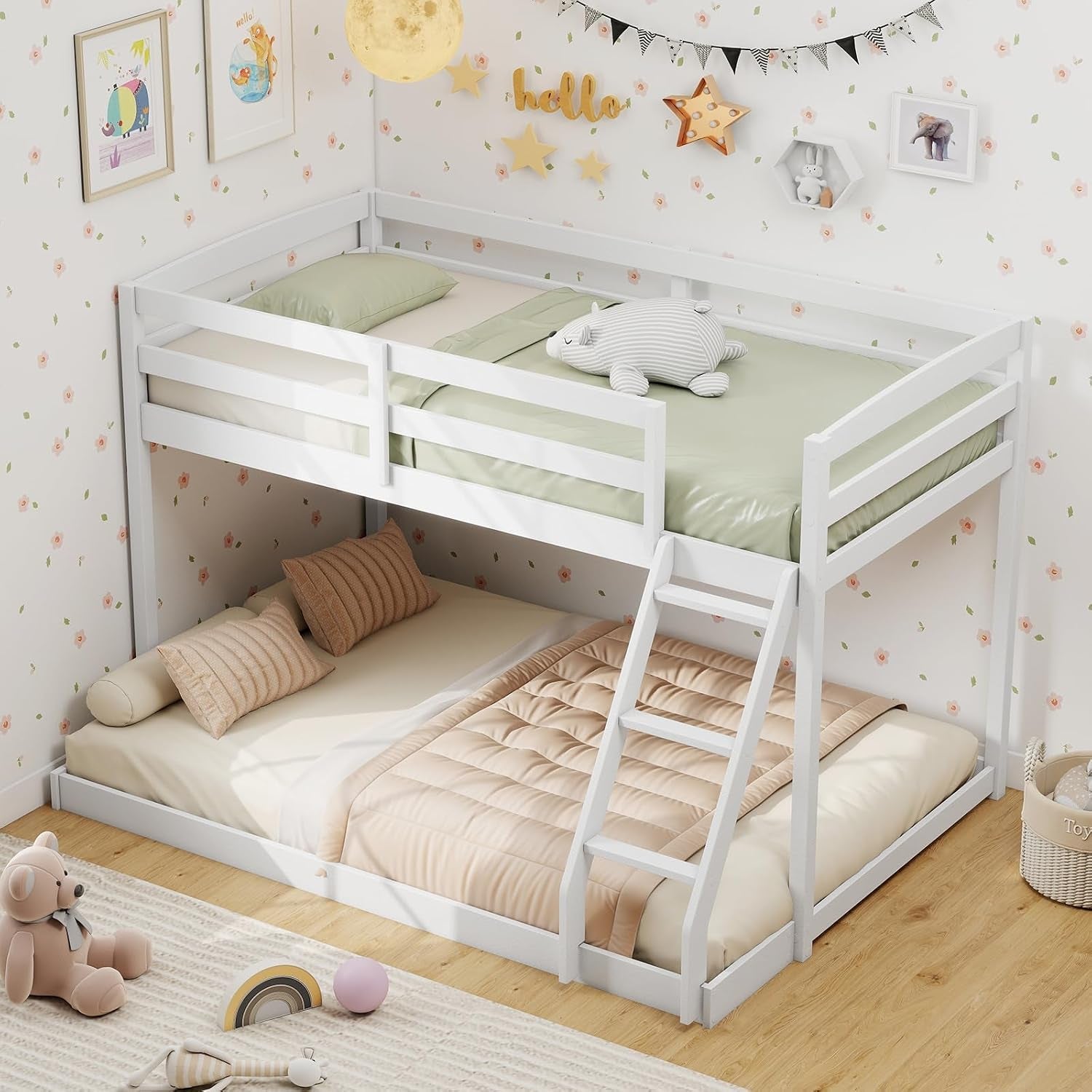 Durable Engineered Twin Over Full Bunk Bed Frame System