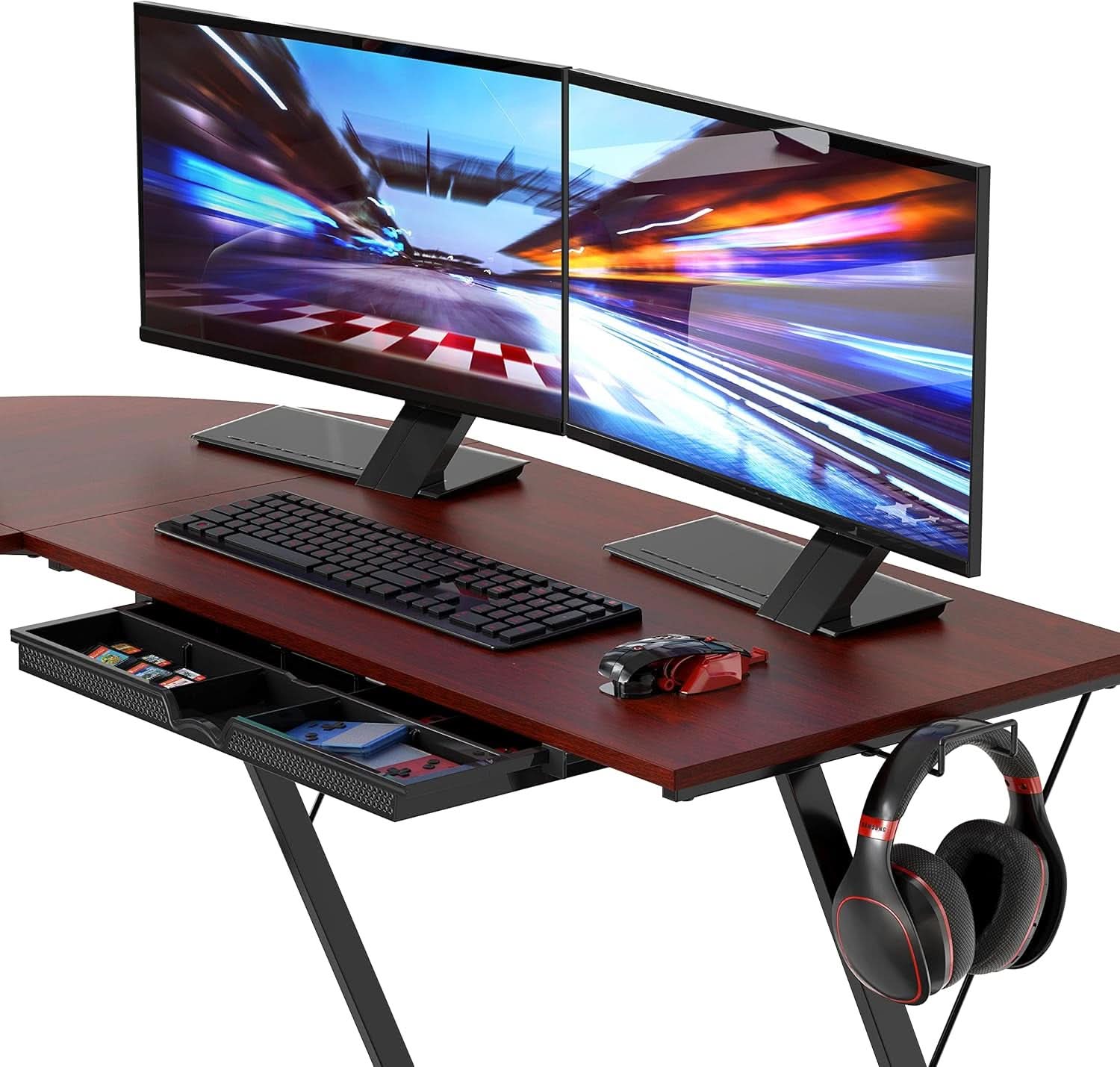 Vista L Shape Desk With Adjustable Monitor Stand Cherry-3