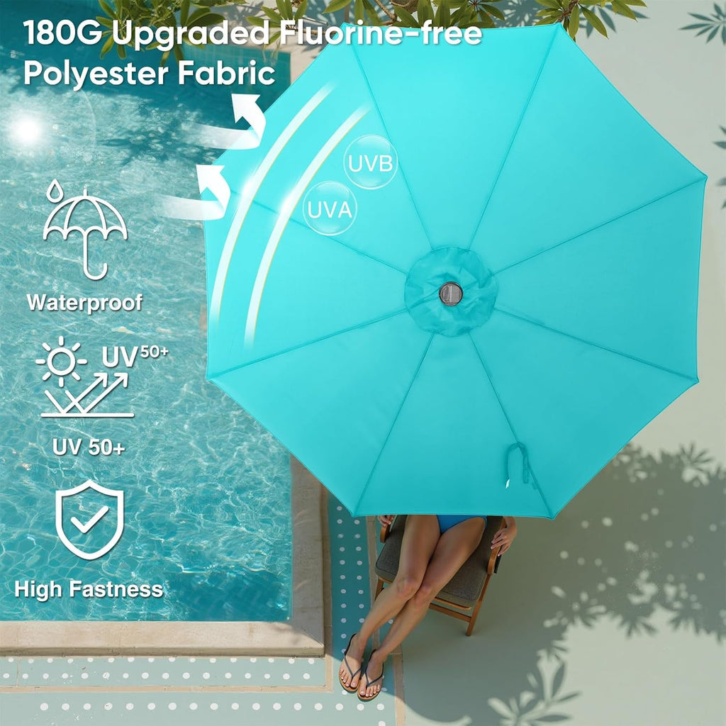 Outdoor Solar Patio Umbrella Featuring Crank LED Lights