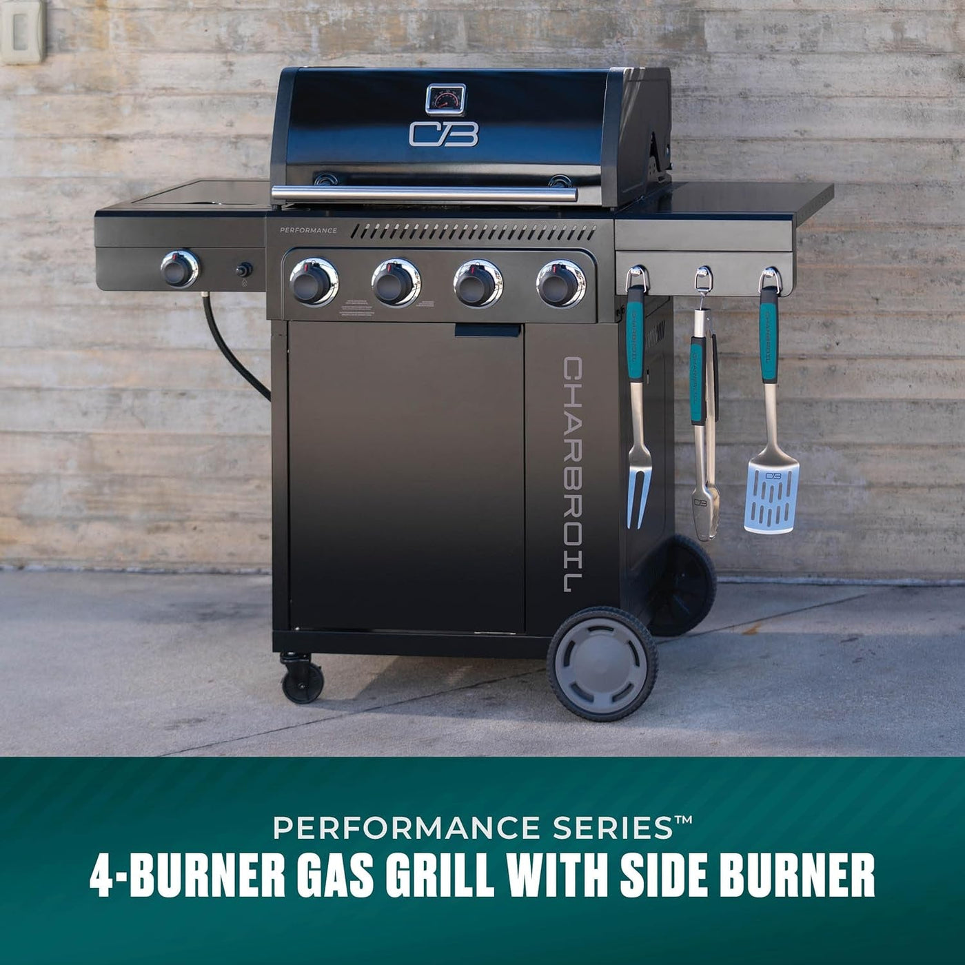 Black 4Burner Gas Grill Cabinet With Extra Storage Space