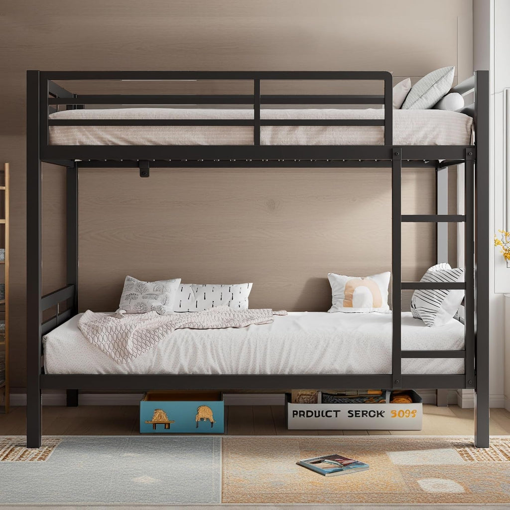 Twin Over Twin Industrial Grade Steel Bunk Bed Black Finish