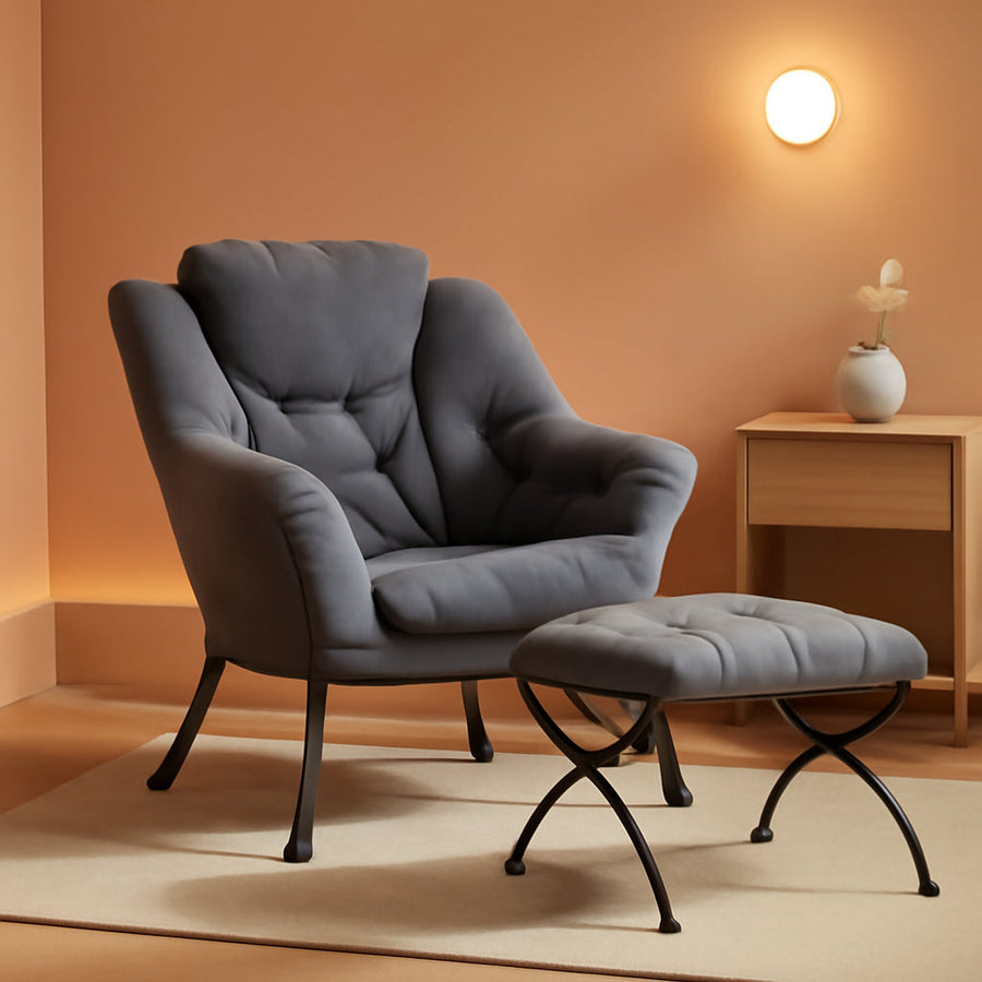 Oversized Dark Grey Ergonomic Armchair With Ottoman