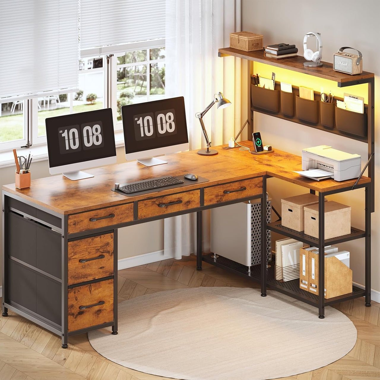 L Shaped Desk 47.2Inch Rustic Brown Work space Solution-0