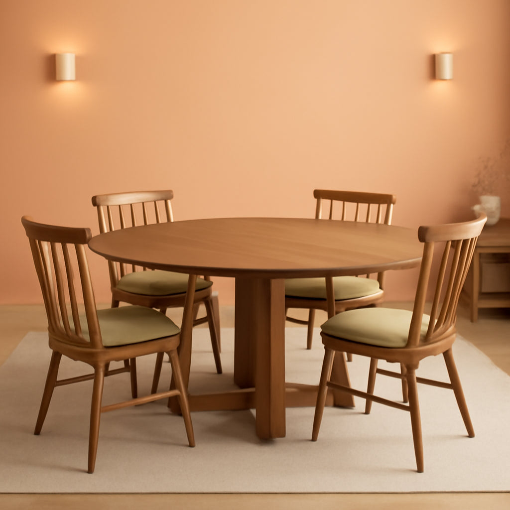 Chestnut Expandable Round Dining Table With Storage
