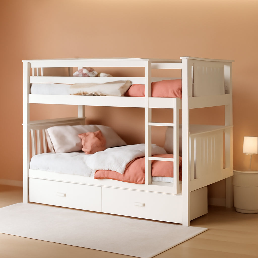 Premium Solid Hardwood Twin Bunk Bed Integrated Drawers