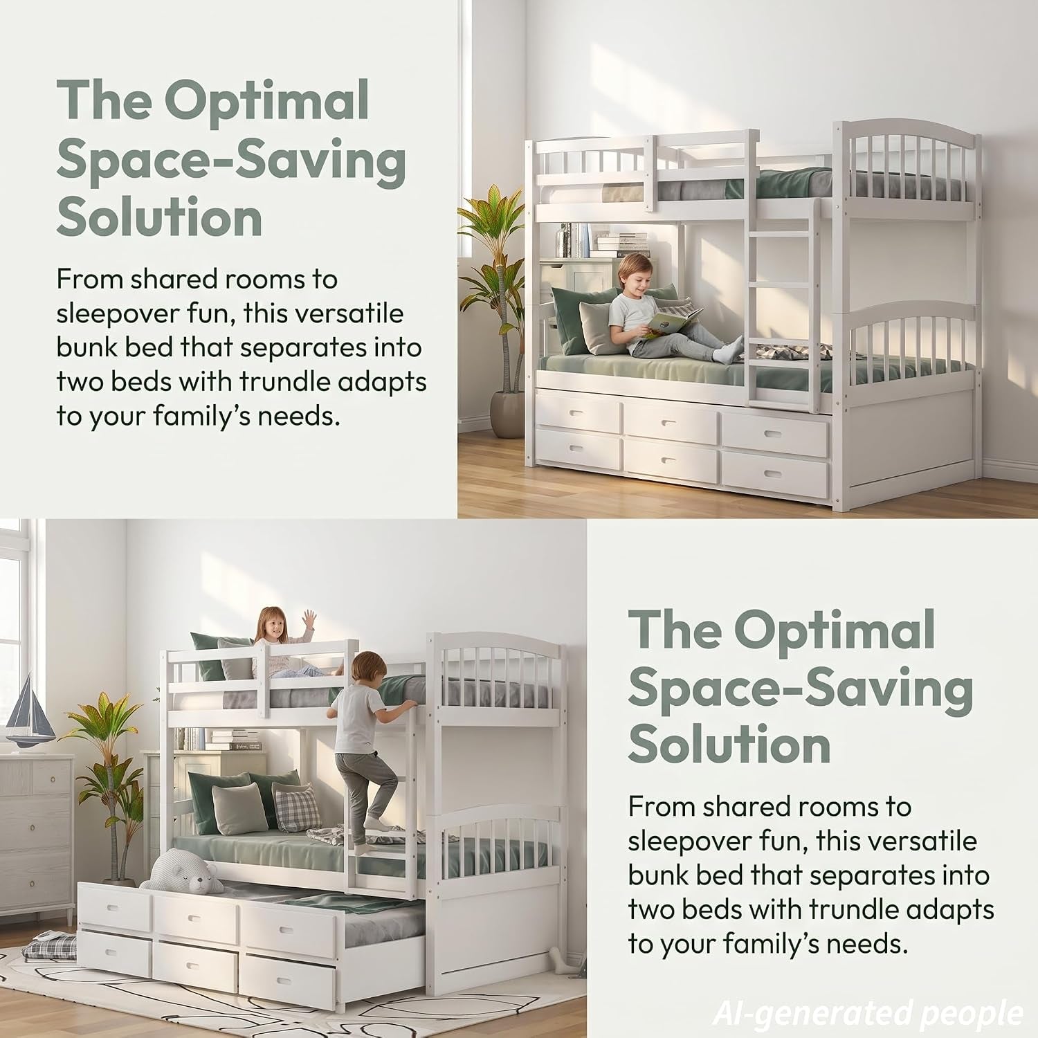 White Twin Over Twin Bunk Bed Three drawer storage trundle
