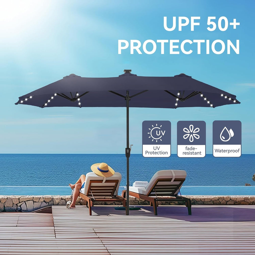 13X6.5ft Rectangular Patio Umbrella With Premium Led Lighting
