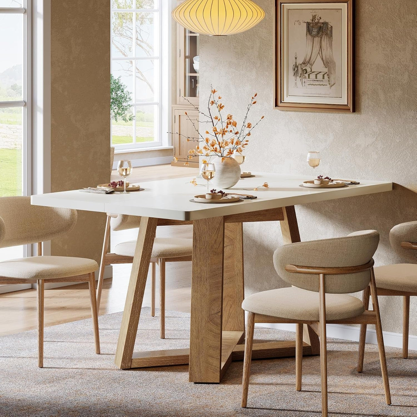 47Inch Dining Table White Brown Space Saving Design