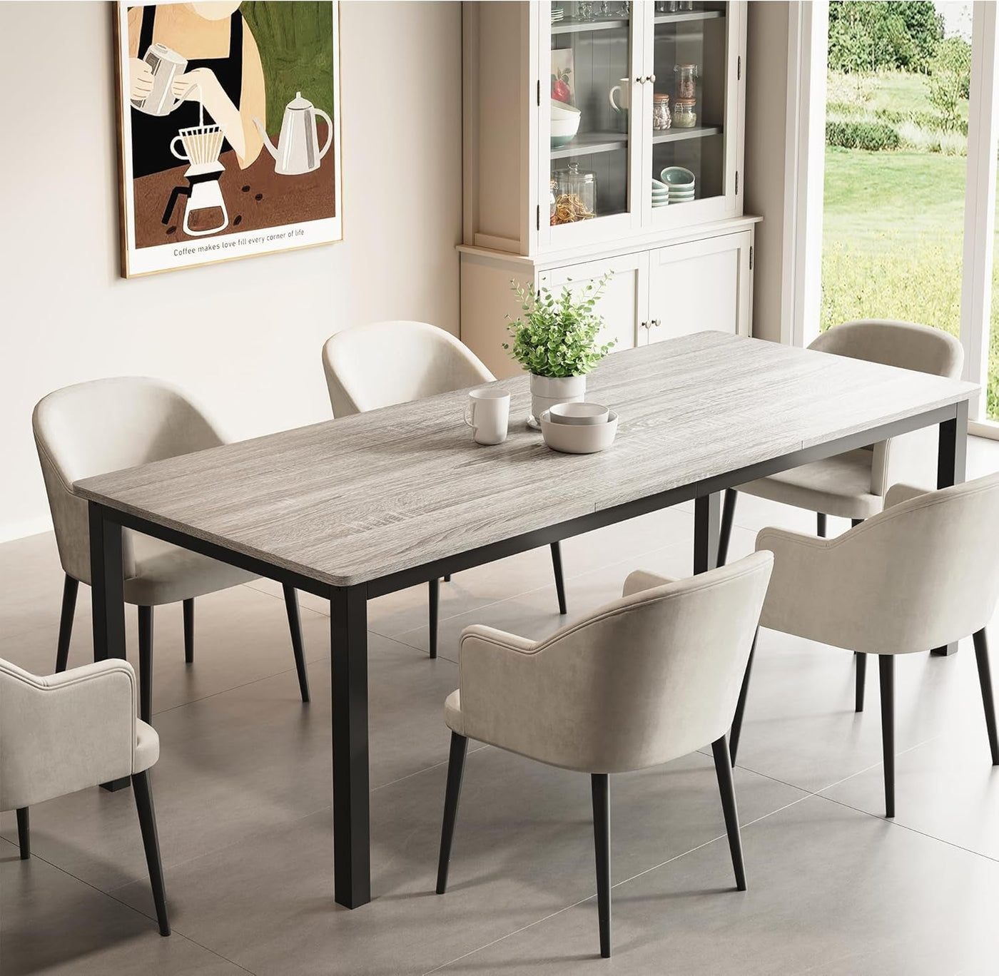 Grey Industrial Dining Table 78 Inch Mortise Tenon Joint