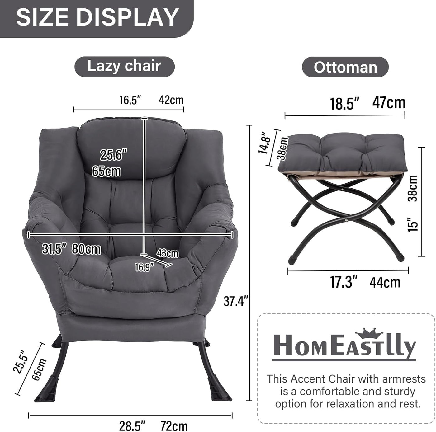 Oversized Dark Grey Ergonomic Armchair With Ottoman