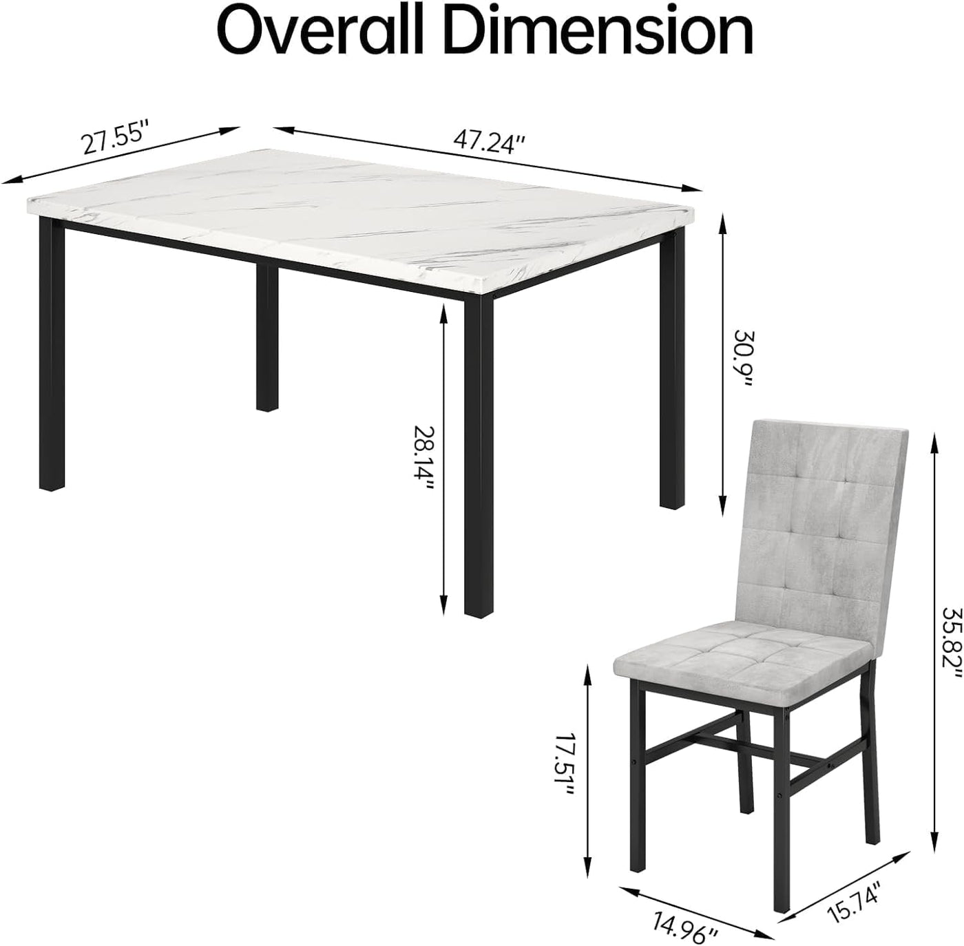 Five Piece Dining Set Marble Tops White Upholstered