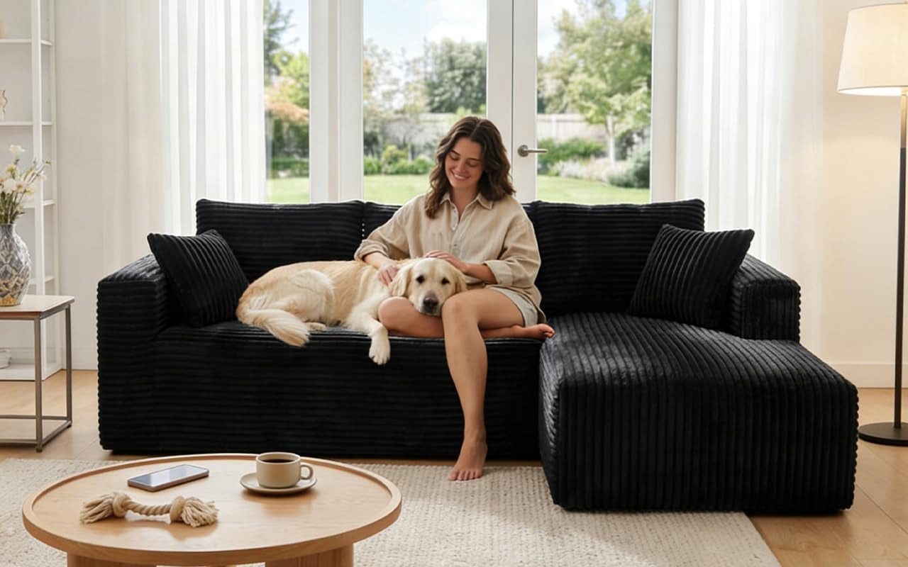 Black 92.5 Inch Modular Sectional Sofa Convertible