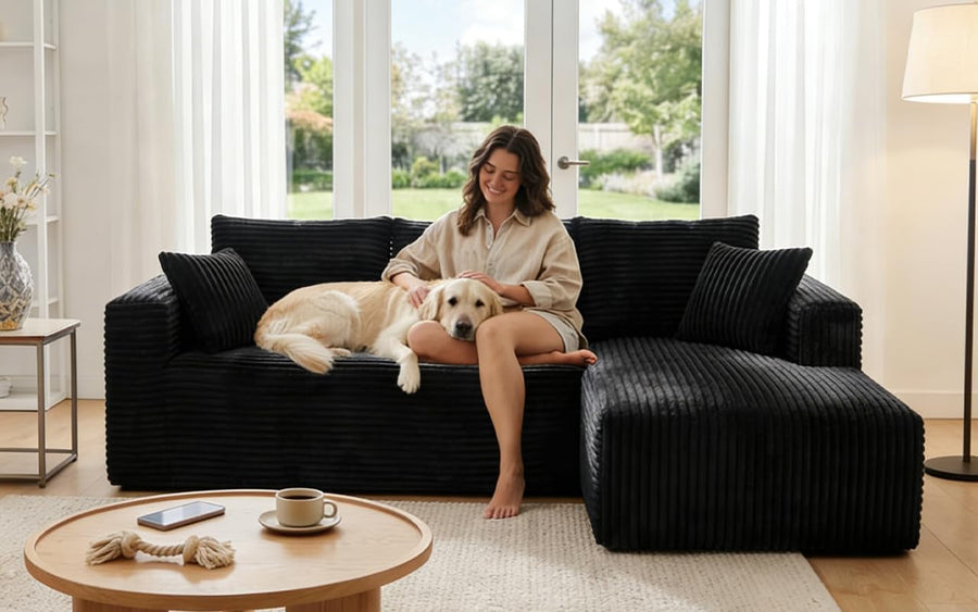 Black 92.5 Inch Modular Sectional Sofa Convertible