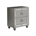Silver Champagne Tone Nightstand With 2 Drawer  Mirror Trim Accent-0