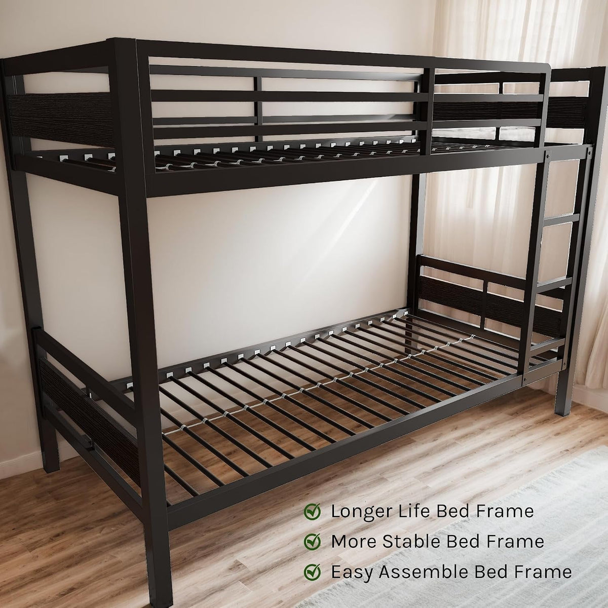 Twin Over Twin Industrial Grade Steel Bunk Bed Black Finish