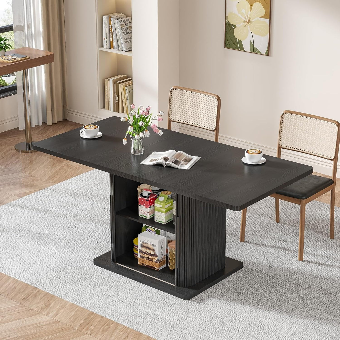 Extendable Black Dining Table With Concealed Storage