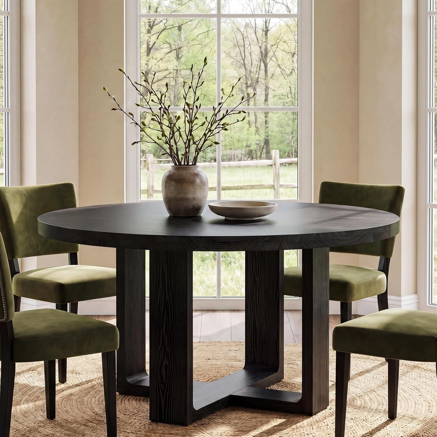 Round Dining Table 47.24 Black Luxurious Solid Wood