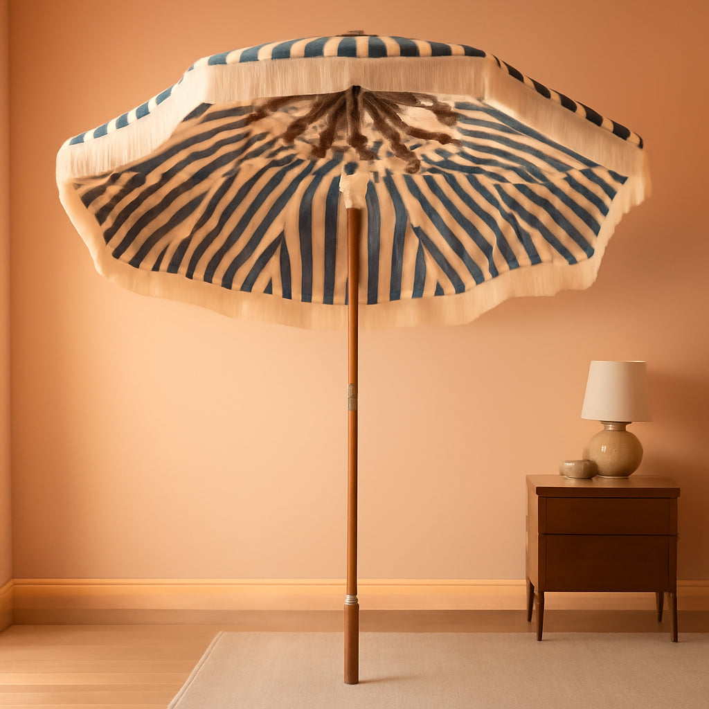 Boho Fringe Patio Umbrella With Solar String Lights