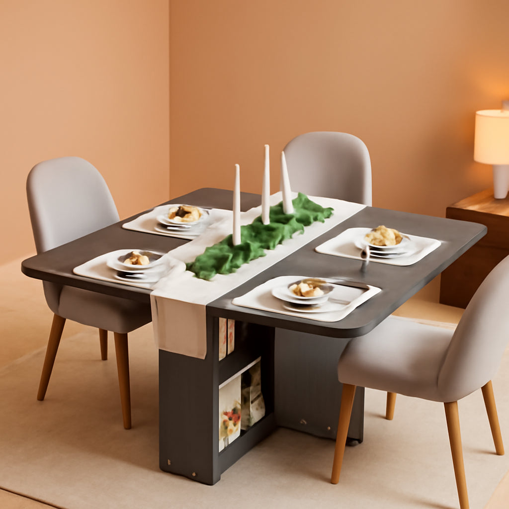 Compact Folding Dining Table With Integrated Wheels