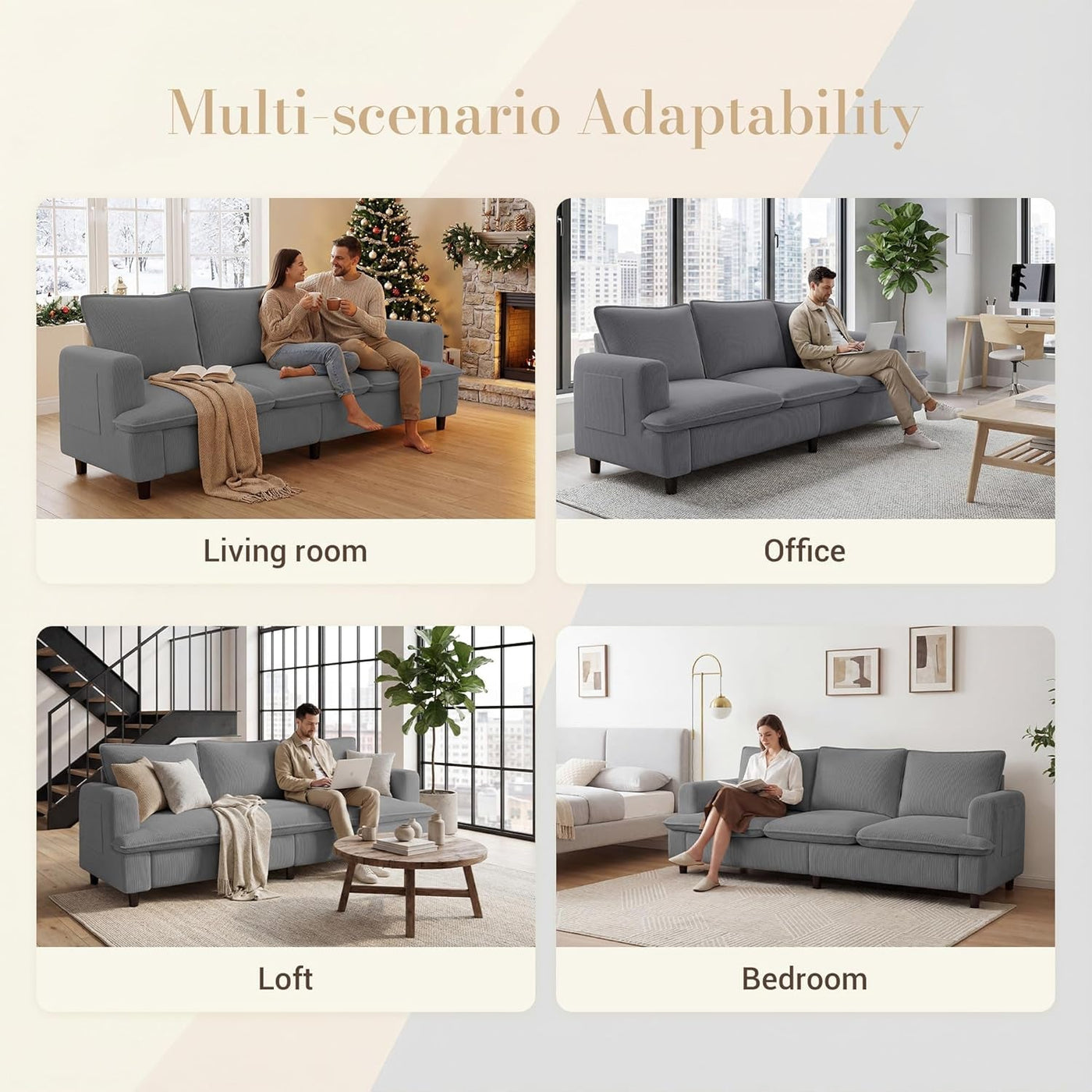 83 Inches Corduroy Fabric Upholstery 3 Seater Deep Seat Sofa